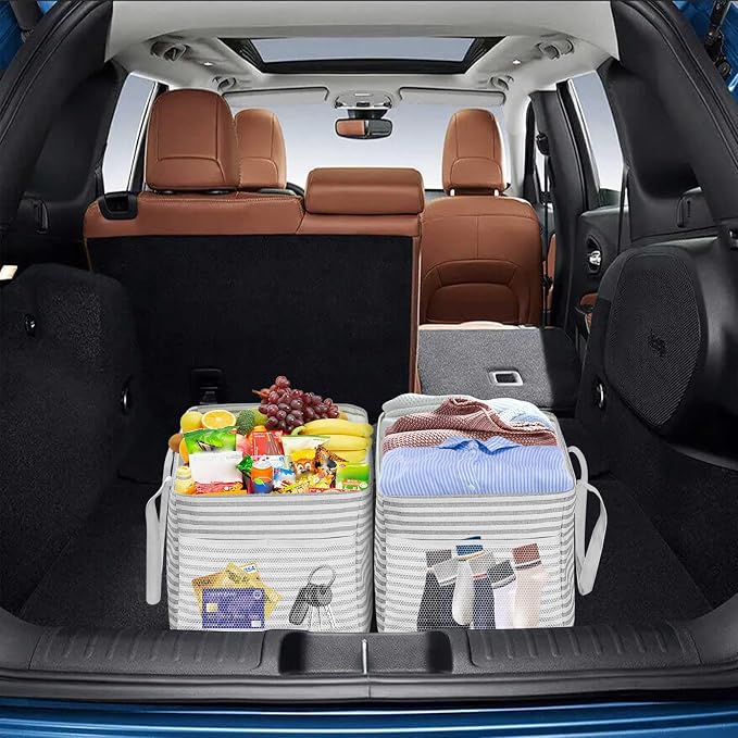 LHZK 2 Pack Utility Tote Bag with Metal Wire Frame and the Sides Rinforced, Large Tote Bag with Handle, Reusable Grocery Bags Foldable, Beach Bag, Car Tote (Gray, 18.5''x11.8''x11.5'')