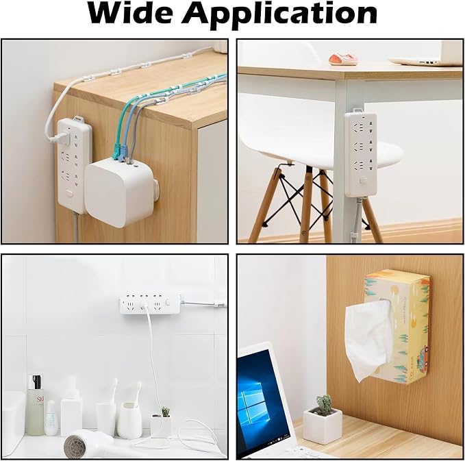 4 Pcs Power Strip Wall Mount, Self-Adhesive Punch-Free Socket Holder, Desktop Plug-in Socket Fixer for Kitchen Home Office Table Wall Cable Management Surge Protector (4 Colors)
