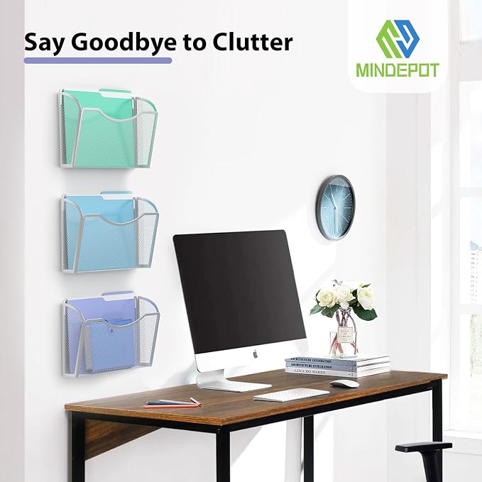 MINDEPOT Wall File Organizer - Heavy Duty Iron Office File Holder for Wall Mount - Hanging Document Organizer for Business, Classroom, Home Office