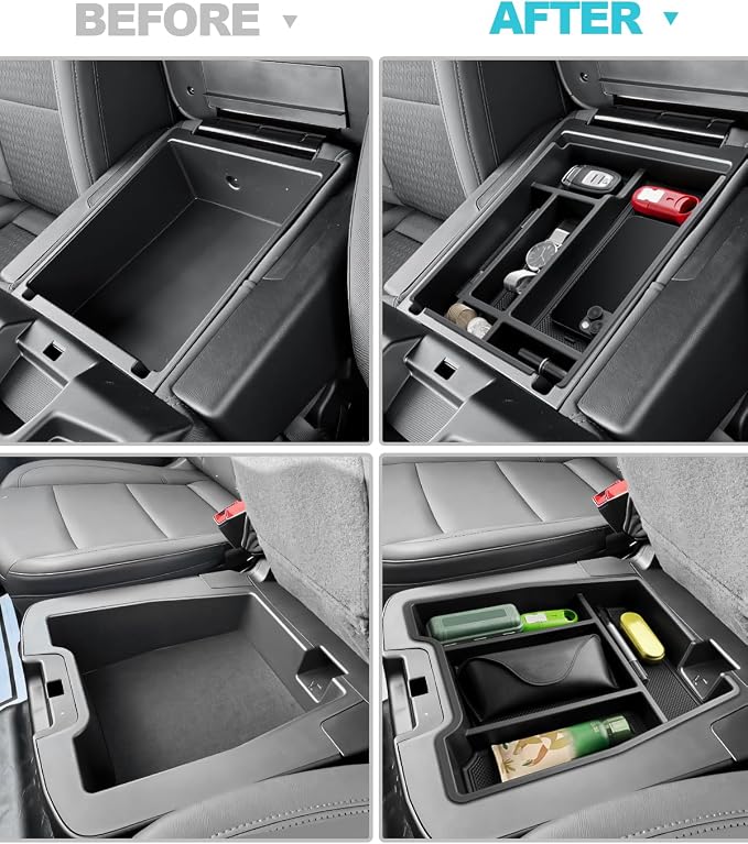 CDEFG 2PCS for Chevy Silverado Sierra Center Console Organizer for 2019-2025 2026 Chevrolet Silverado/GMC Sierra 1500/2020-2026 Silverado Sierra 2500HD 3500HD Accessory(Split-Bench Folding Seat Only)