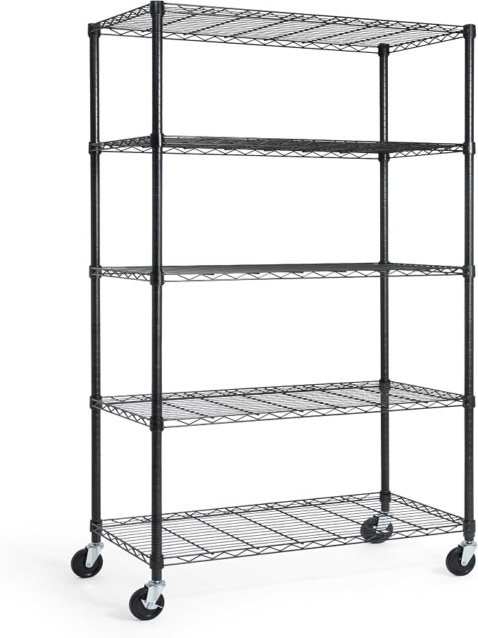 CAPHAUS NSF Commercial Grade Wire Shelving w/Wheels, Leveling Feet & Liners, Storage Metal Shelf, 36 x 18 x 76 5-Tier No Liner (RWW-CH36185HDW-BK@CH-CM)