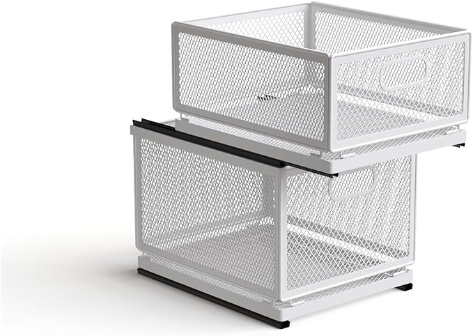 Pull Out Cabinet Organizer, Slide Out Drawers Fixed with Adhesive Nano Film, Pantry Shelves Sliding Drawer Storage Organization for Kitchen (Double Layer 11.8*9.4*14.45inch/30*24*36.7cm)