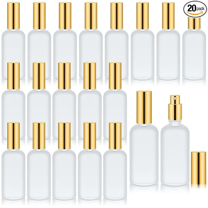 Tessco for you 20 Pcs 3.4 oz/100 ml Glass Spray Bottles Empty Perfume Atomizer Refillable Clear Decorative Empty Bottles with Fine Mist Sprayer Pump for Face Body Travel(Gold)