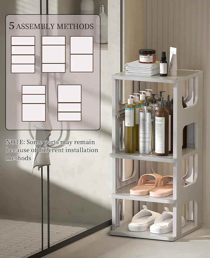 HAIXIN Slim Shoe Rack Space Saving, 5-Tier Shoe Storage Cubby | for Smaller Shoe Sizes, Removable Panels to Adjust Shelf, Expand Multiple Sets, Fits Narrow Entryways, Closet, Easy Assembly