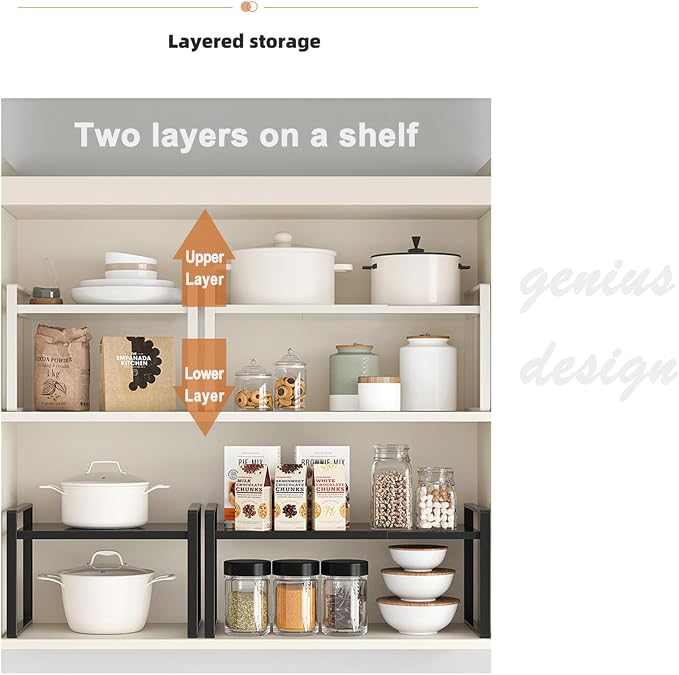 Aertiavty 3 Pack Expandable Cabinet Shelf Organizer Kitchen Shelf Riser Stackable Pantry Shelves Kitchen Organizers and Storage Metal Spice Rack Countertop Organizer Cupboard Adjustable Shelfs