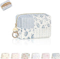 Quilted Mini Makeup Bag, Cute Small Cosmetic Bag for Purse, Blue | Floral Travel Makeup Pouch, Make Up Pouch for Women, Purse Organizer Pouches for Travel/ Gym/ Daily Use, Perfect Gifts