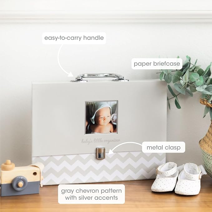 Pearhead Baby Briefcase and Document Organizer, All In One Expanding File Folder, Baby's Paperwork and Records, Newborn Keepsake and Memory Box with Labels, Baby Girl or Baby Boy Gift, Gray Chevron | All In One Expanding File Folder Set, Organize Baby'...