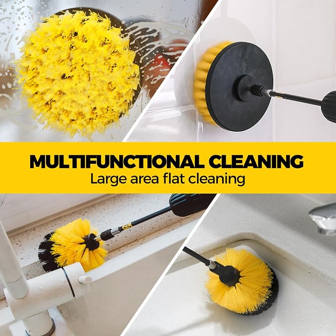 Holikme 8Pc Drill Brush Set - Scrub Brushes with Extension for Home Clean | Nylon Fibers, Power Scrubber Attachments for Tile, Tub, Shower, Floors, Kitchen and Auto Interior Care, Cleaning Tools, Black