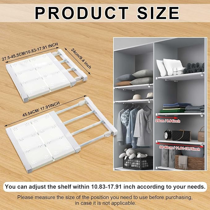 Gerrii 6 Pcs Closet Tension Shelf Rod Expandable Shelf Locker Organizer Adjustable Storage Rack Scalable Layered Divider Separator for Cabinet Wardrobe Kitchen Bathroom (10.83''-17.91'')