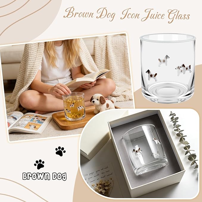 14 Ounce Icon Juice Glasses, Aesthetic Cocktail & Old Fashioned Drinking Glasses, Iconic Clear Glass Cups for Women, Sister, Friend & Party Gifts (Brown)