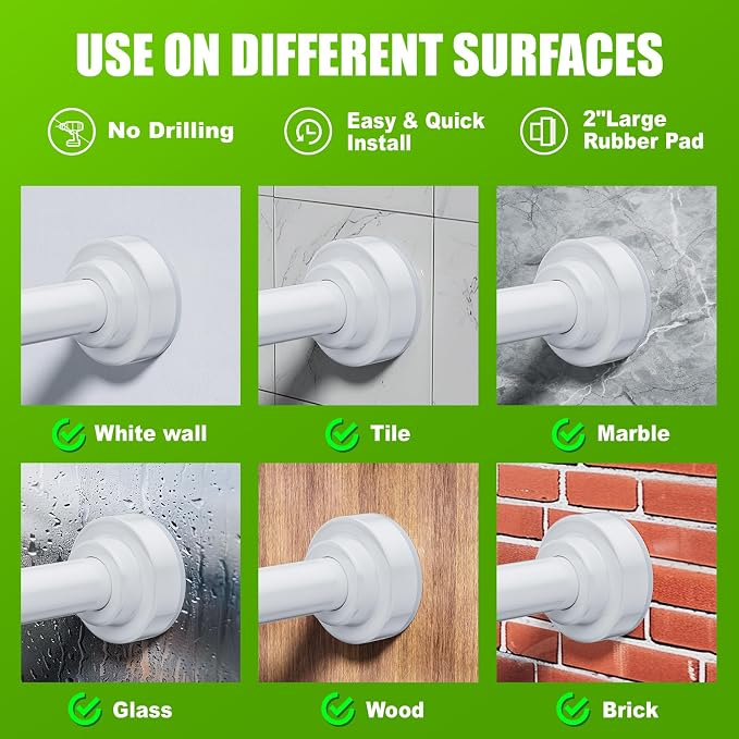 Ausemku Shower Curtain Rod - 32-68 Inch Rustproof Tension Rod, Non-Slip Spring Design, No Drilling Adjustable Curtain Rod for Bathroom, Kitchen, and Closet（White）