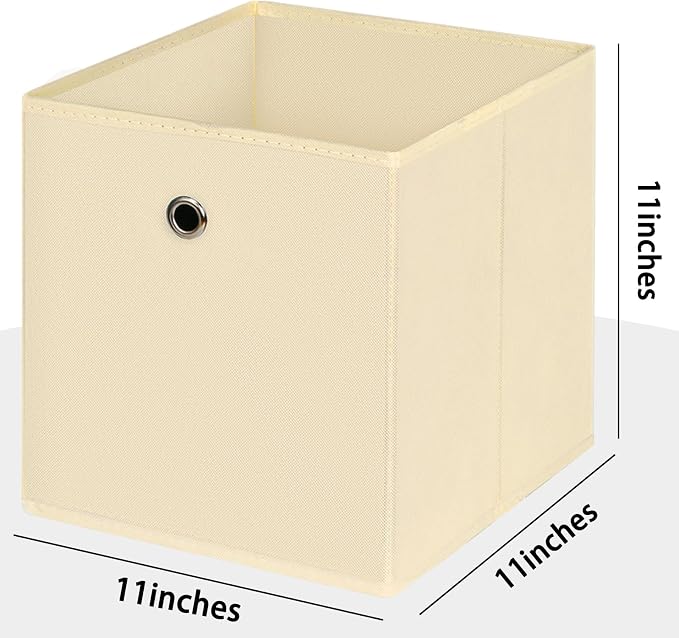 Foldable Storage Cubes Bins ,11 Inch Cloth Storage Cube Fabric Storage Box Cubes Organizer Baskets with Dual Handles for Home Organizer Set of 10 (Creamy-White)