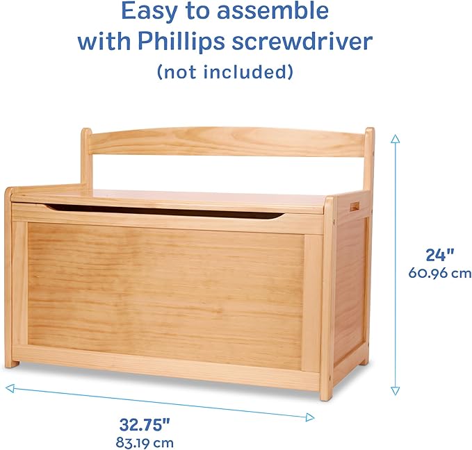 Melissa & Doug Wooden Toy Chest - Light Wood Furniture for Playroom, Blonde Kids Toy Box, Wooden Box Storage Organizer, Children's Furniture Chest