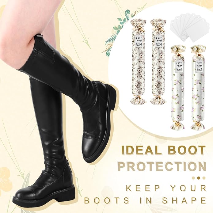 Maiteenly 2 Pairs Boot Shaper Stands with 8 Labels Cotton Tall Boot Inserts for Closet Organization