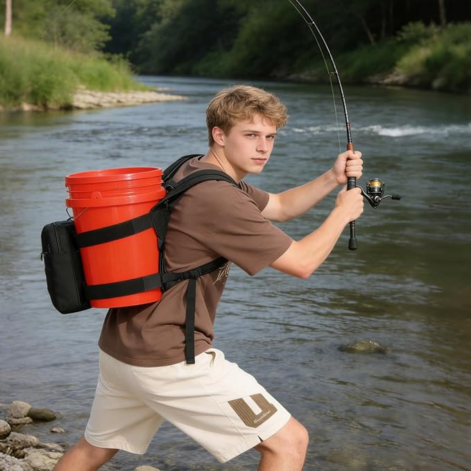 Backpack for 5 Gallon Buckets, Universal Bucket Organizer with Pocket | for Hunting, Fishing, Picking Apples, Baseball & Ice Fishing