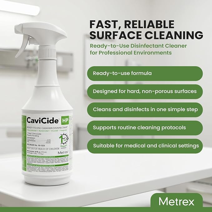 Metrex CaviCide HP Hydrogen Peroxide Disinfectant Spray – Kills Norovirus, MRSA, TB & Flu in 1 Minute – EPA-Registered Hospital-Grade for Medical, Dental & Salon – 24 fl oz, 12- Pack (Case)