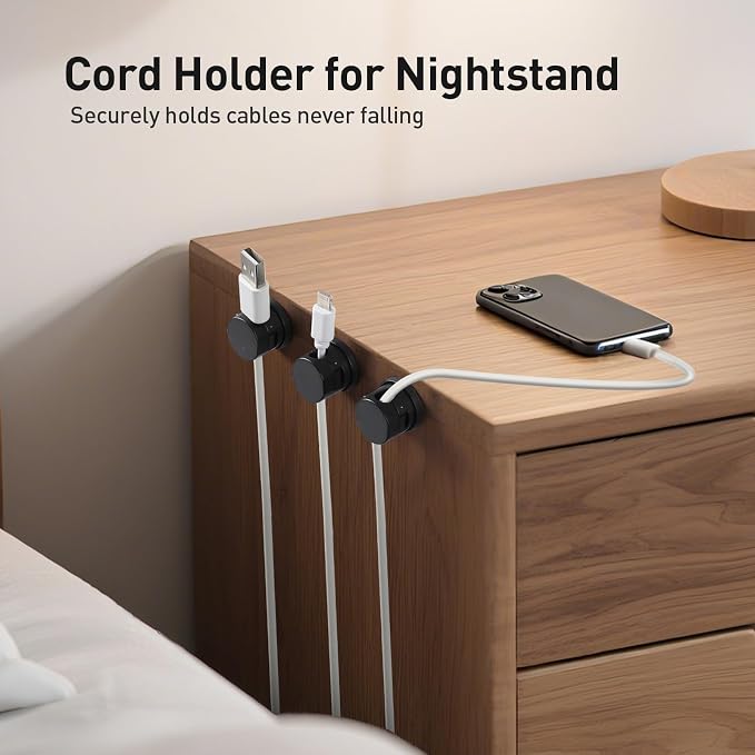 AGPTEK 8 Pack Magnetic Cable Clips, 360° Rotatable Cord Holder, Black | Cable Holder for Nightstand, Desk Cord Organizer Adhesive Wire Management Home Phone Charging Cords USB Cable Keeper