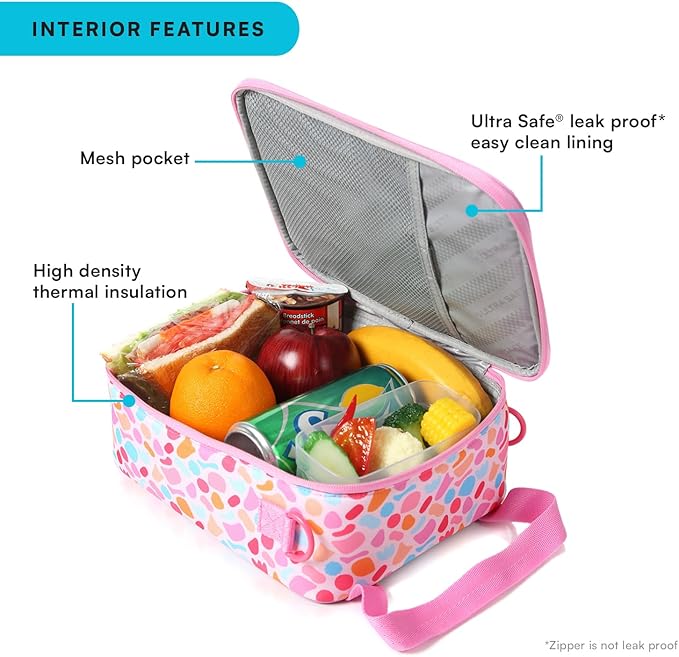 Arctic Zone Urban Lunch Box Combo for Kids with Gel Ice Pack and Sandwich Container, Insulated Bag for Travel Lunch with Adjustable Strap, Tutti Frutti