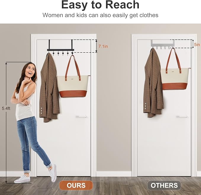 TOPIA HANGER Over The Door Hooks for Hanging, Towel Hooks Towel Racks for Bathroom, Coat Hooks Coat Rack Over The Door Organizer Hanging, Wooden Door Hangers for Coat Towel Hat Purse CT71B