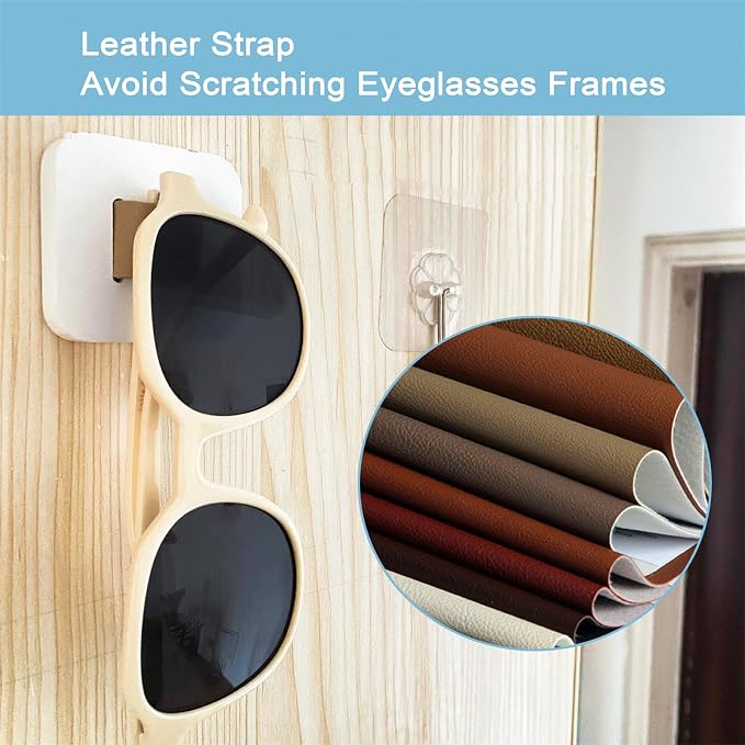 Sunglasses Organizer Wood Sunglasses Storage Wall Mounted Eyeglasses Holder Eyewear Display,Home Decor, (4pcs-Short-Grey/White/Blue/Wood Color)