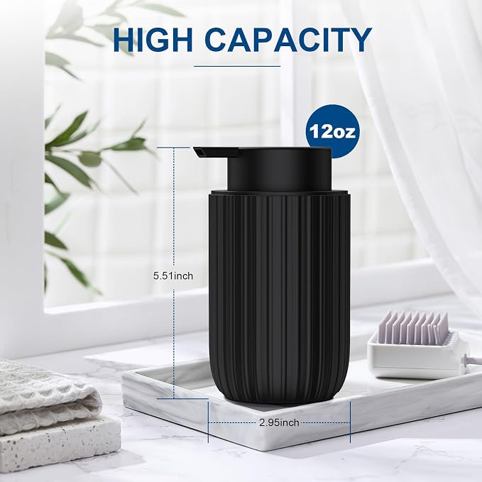 Ceramic Foaming Soap Dispenser, 12 oz Bathroom Foam Hand Soap Dispenser, Refillable Lotion Soap Dispenser with Removable Pump for Kitchen Hand Wash Dispenser, Modern Home Decor (Black)