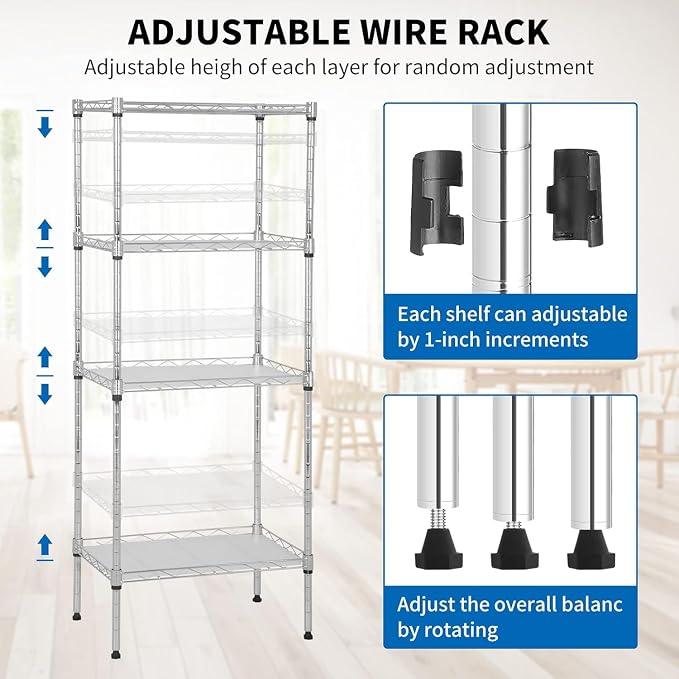 Meet perfect 4-Tier Wire Shelving Unit with 4 PP Liners, 18" W x 12" D x 44" H Heavy Duty Metal Shelf, 600Lbs Capacity Adjustable Storage Rack for Pantry, Laundry Room, Bathroom, Kitchen