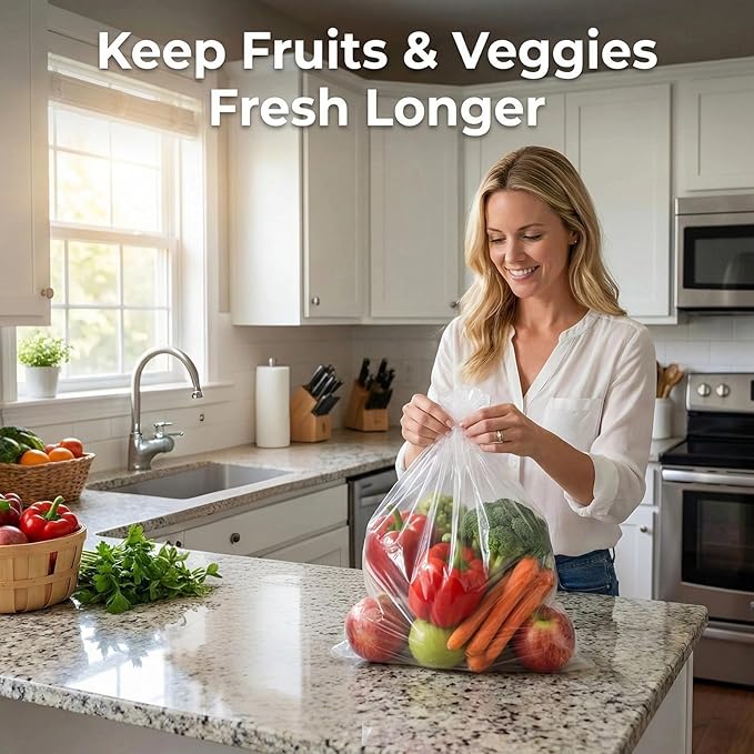 Food Storage Bags，10" X 14" Clear Plastic Produce Bags Roll for Food, Bread, Vegetables, Fruits, Refrigerator Storage, Kitchen, 400 Bags/Roll(1 Roll)