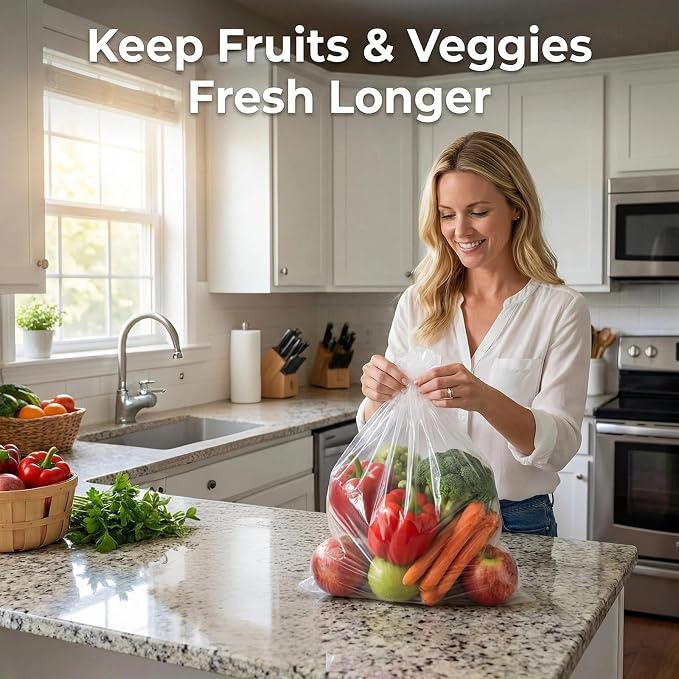 Food Storage Bags, 12" X 16" Plastic Produce Bag, Clear Plastic Bag for Food, Fruit, Vegetable, Refrigerator Storage, Kitchen,350 Bags/Roll (1 Rolls)