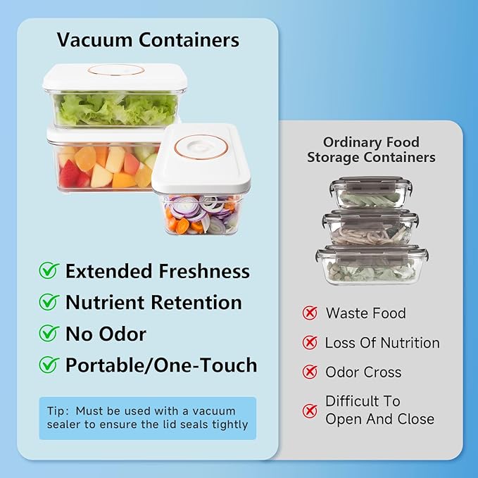 Vixino Vacuum Sealer for Food with 30 Reusable Bags & 3 Vacuum Containers | Vacuum Seal Containers Store Liquids, Compact Handheld Vacuum Sealer, Portable for Sous Vide, Camping, Kitchen, Gifts
