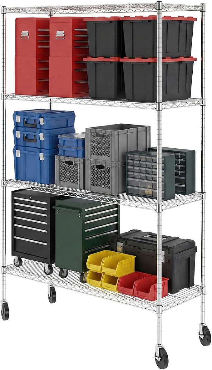 SafeRacks NSF 4-Tier Heavy Duty Steel Wire Rack w/Wheels (18"x48"x72")