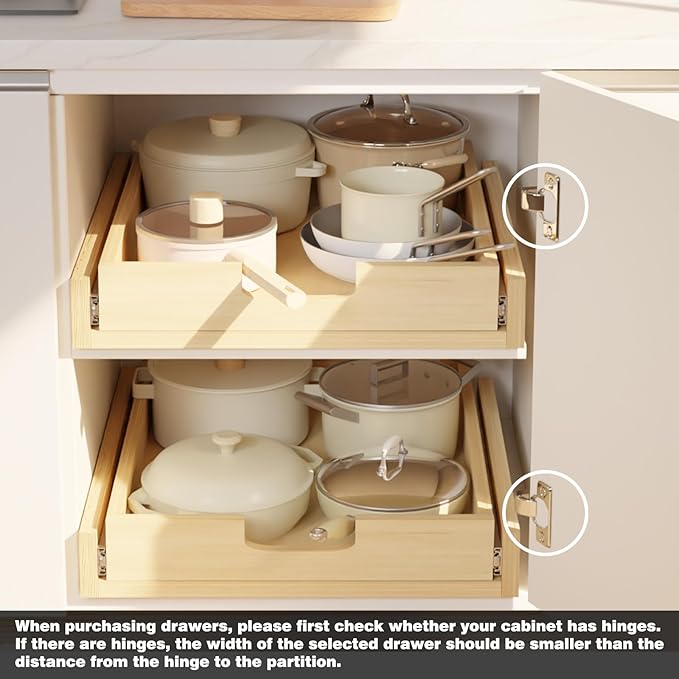 Pull Out Cabinet Organizer, 26''W×21''D Sliding Drawers for Cabinets, Soft Close Slide Out Wooden Pull out Drawers, Base Cabinet Organization for Kitchen, Pantry, Bathroom