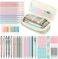 56 PCS Aesthetic School Supplies with Pencil Case, 5 Inspirational Ballpoint Pens, 12 Pastel Highlighters, 5 Black Ink Gel Pens, 6 Mechanical Pencils 0.5-0.7mm Preppy School Supplies Xmas Gift(Green)