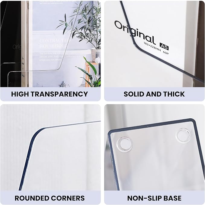 LALOBLUE Vertical Magazine File Holder, Clear, 4 Pack | Plastic, Holds Magazines, Binders, Notebooks, Envelopes, Desk Organizer and Storage Bins