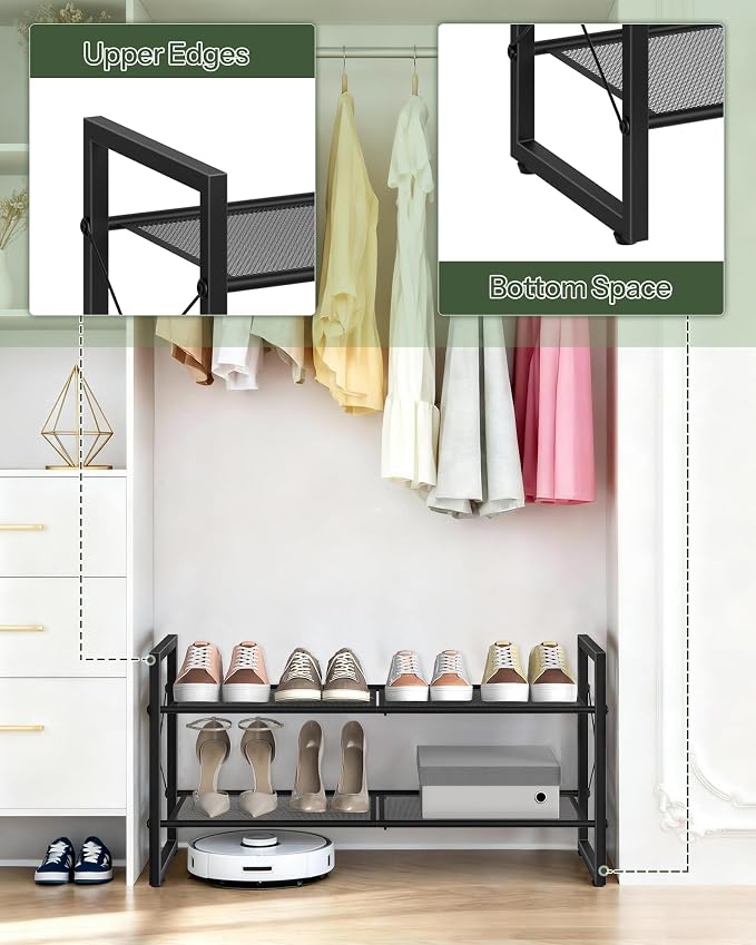 CHOEZON Shoe Rack, 2-Tier Shoe Rack for Closet, Metal Shoe Storage Organizer, Shoe Rack for Entryway, Shoe Shelf with Adjustable Feets, for Entryway, Hallway, Living Room, Bedroom, Black TXJ12BB