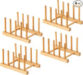 HBlife 4pcs Bamboo Dish Plate Bowl Cup Book Pot Lid Cutting Board Drying Rack Stand Drainer Storage Holder Organizer Kitchen Cabinet（Keep Dry）