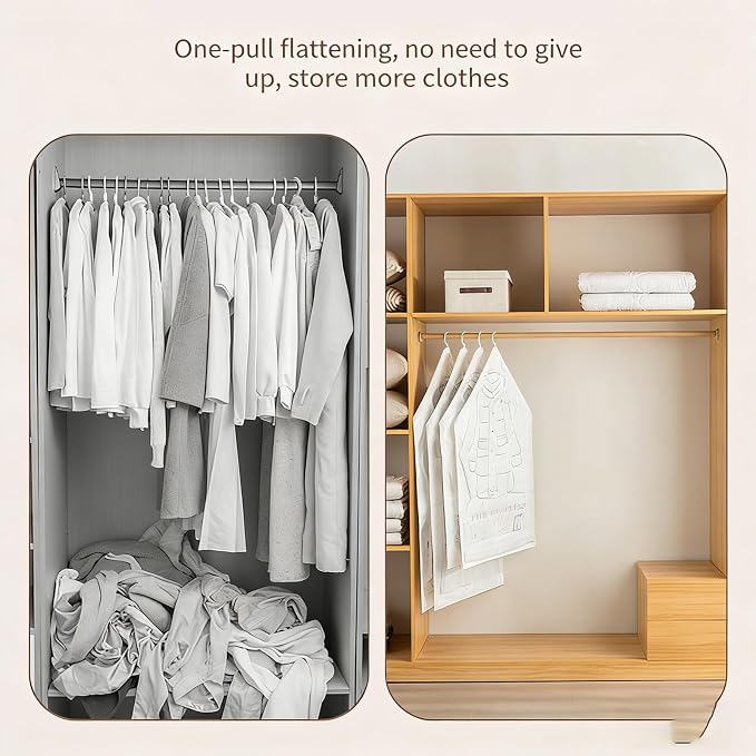 Hanging Vacuum Storage Bags for Coats, Hanging Vacuum Sealer Storage Space Saver Bags, Reusable Thickened Hanging Vacuum Bags with Hooks for Closet, for Clothes, Suits, Dresses, Coats (6 pcs-M)
