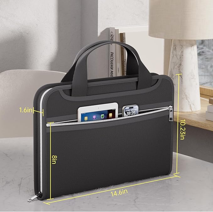Tamfile Fireproof Accordion File Organizer with Handle, 13 Pocket Transparent Expanding File Folder with Zipper & Labels, File Folder with Multi-Pockets Paper Organizer Folder for Letter A4 Files