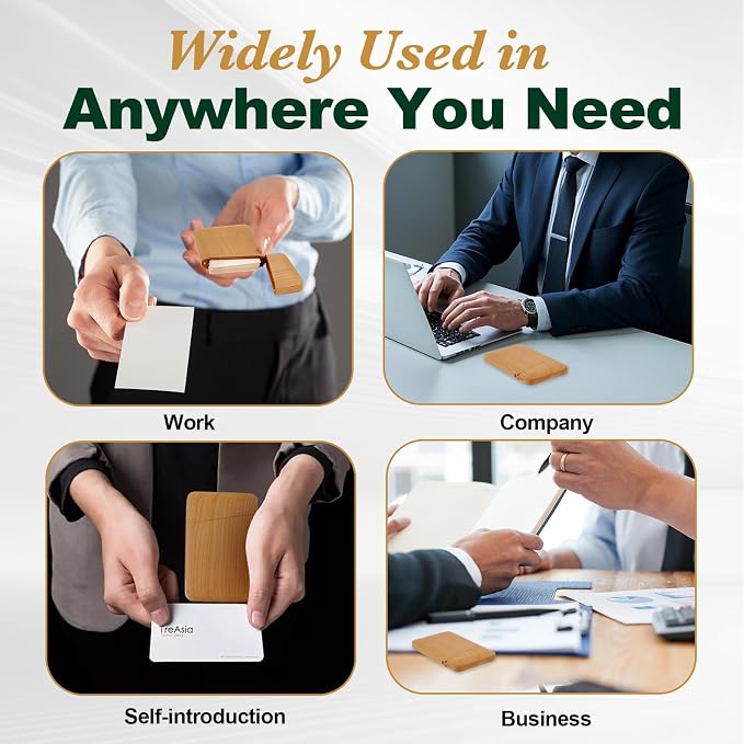 Wood Business Card Holder Wooden Magnetic Business Card Case Portable Simple (Cherry)