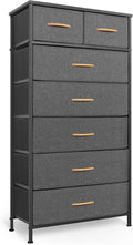 Mifuro Tall Dresser for Bedroom, Vertical Storage Organizer Tower with 7 Drawers, Chest of Drawers with Fabric Bins, Steel Frame, Wood Top for Bedroom, Closet, Entryway- Grey