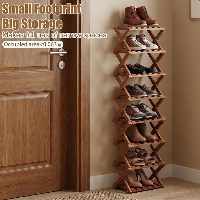 Shoe Racks, Foldable Shoes Organizer Free Standing Shelf for Entryway, Closet, Bedroom, Hallway, | Natural | Functional | Multifunctional Shoe Rack (Eight Layers of Brown)