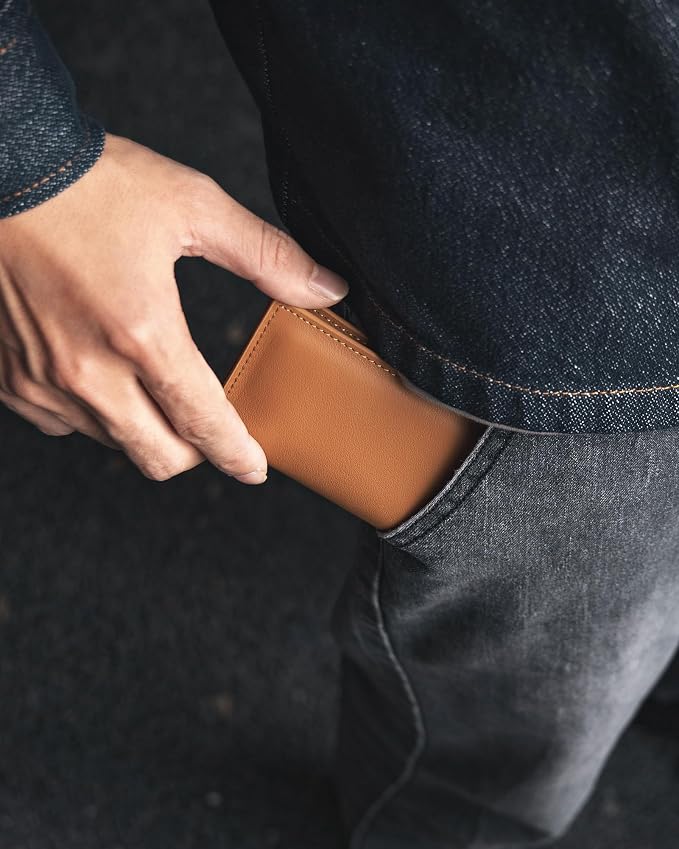 VULKIT Leather Business Card Holder 2 Sided Slim Business Name Card Organizer for Men or Women(Nappa Brown)