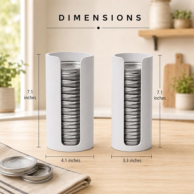 Mason Jar Lid Storage Organizer, White, 2 Pack | Wooden, Lid Holder & Dispenser, Fits Wide & Regular Mouth, Stackable for Kitchen Cabinet Pantry