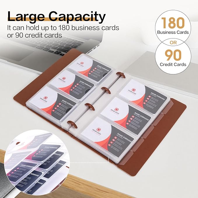 deli Business Card Book Holder, Business Card Organizer, Name Card Book Holder, Portable Office Business Card Holder, Hold 180 Cards, Brown