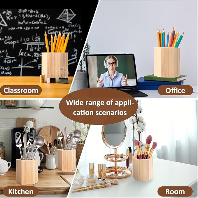 5 Pack Wooden Pencil Holder Cups, DIY Desk Organizer, 3.9in | Wooden Pencil Holder | DIY Pencil Cup