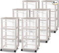 Sterilite 6 Pack 3 Drawer Storage Cart, Rolling Organization, Grey Pumice