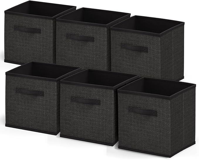 Nestl Foldable Fabric Storage Bins - 6 Cube Organizer with Handles, Black, 11-Inch for Bedroom, Playroom and More