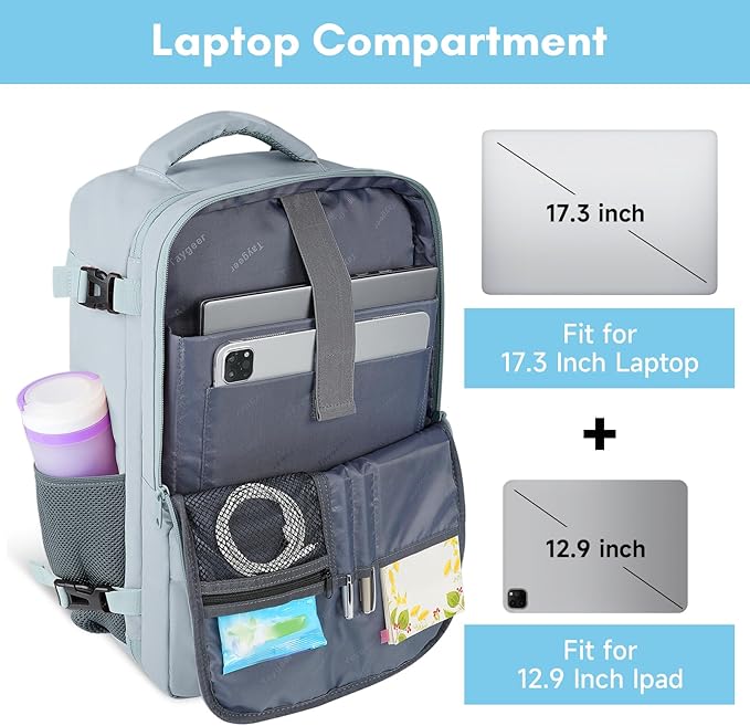 Taygeer Carry On Backpack, 40l Travel Backpack for Women Airline Approved | Cute Underseat Personal Item Travel Bag With Shoe Compartment, Casual Daypack Gifts for Friend Hiking Outdoor Weekend,Blue