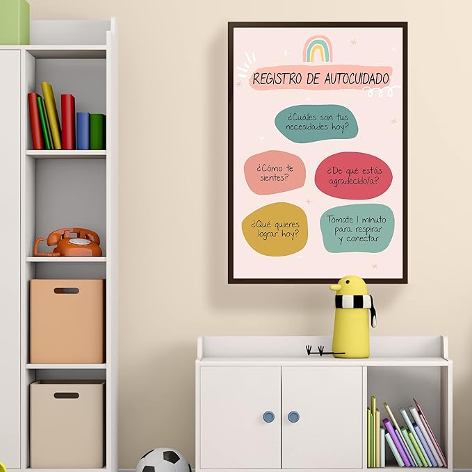 LOLUIS Mental Health Poster, La Salud Mental Spanish Learning Tools Educational Supplies Art Print (Autocuidado, Custom Frame Type)