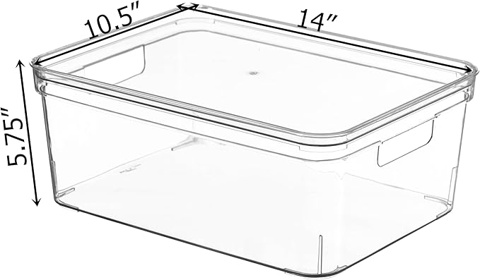 Basicwise Clear Storage Container with Lid For Kitchen Pantry Cabinet & Fridge Storage For Organizing Snacks Produce Supplies Or Essentials Durable Bin For Home Dorm Apartment Or Office Use, Medium