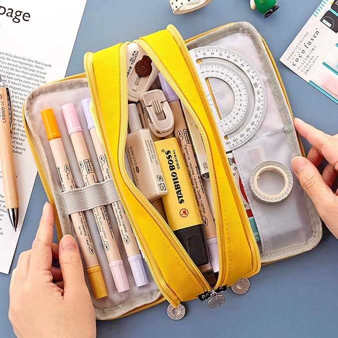 iSuperb Large Pencil Case 3 Compartments Pencil Pouch Big Capacity Pencil Bag for Kids Teen Girls Boys Student School Supplies Oxford Organizer Pen Bag Cosmetic Makeup Pouch